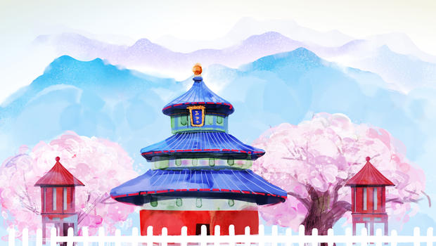 国际中国风建筑插画图片素材免费下载