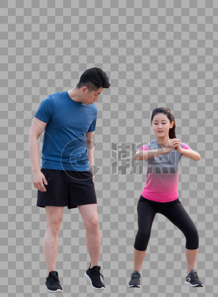 教练指导年轻女子热身运动户外锻炼图片素材免费下载