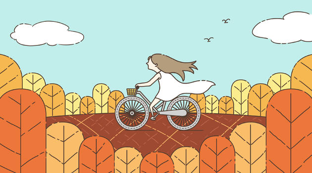 立秋女孩骑自行车插画图片素材免费下载
