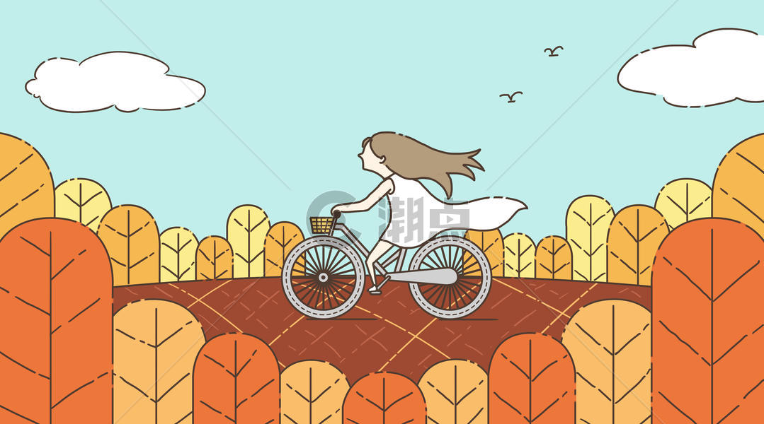 立秋女孩骑自行车插画图片素材免费下载