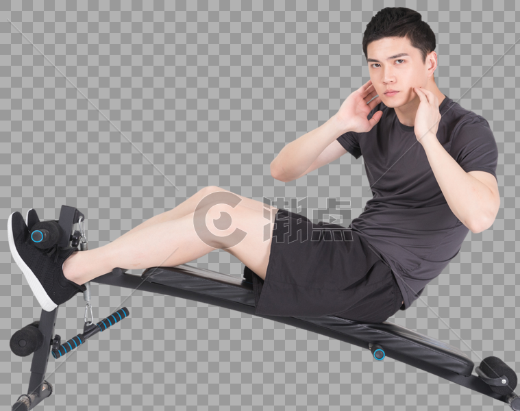 仰卧板上做仰卧起坐的健身男性图片素材免费下载