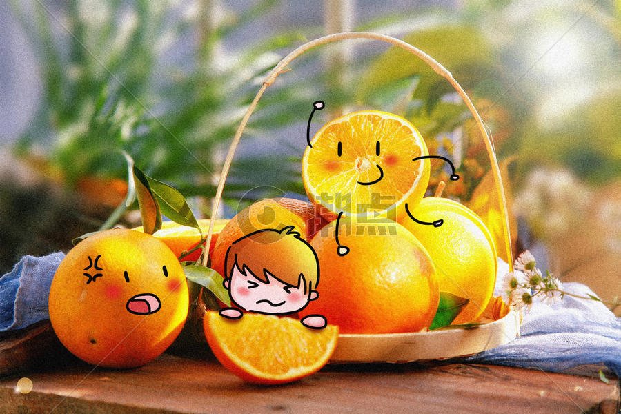 吃橙子创意摄影插画图片素材免费下载
