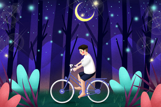 夜晚骑车的男孩图片素材免费下载