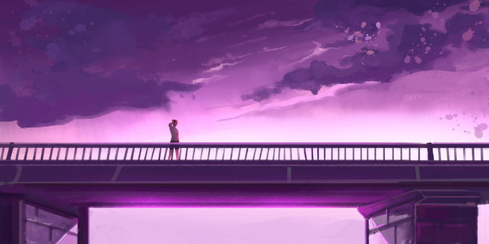 夕阳天桥唯美风景插画图片素材免费下载