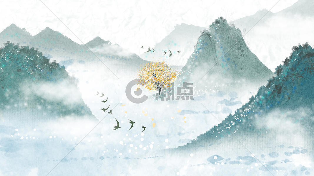中国风山水背景插画图片素材免费下载