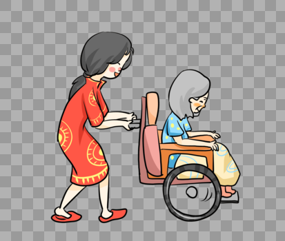 女孩推着坐轮椅的老人图片素材免费下载