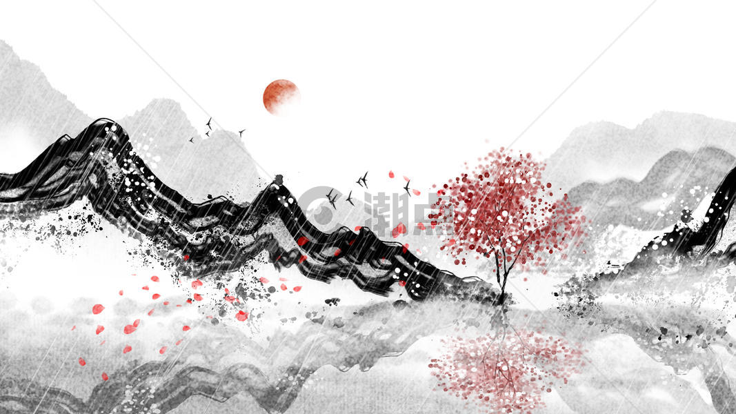中国风水墨山水背景插画图片素材免费下载