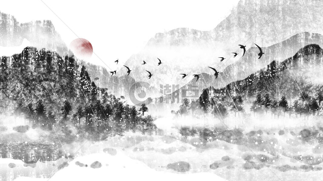 中国风水墨山水背景插画图片素材免费下载