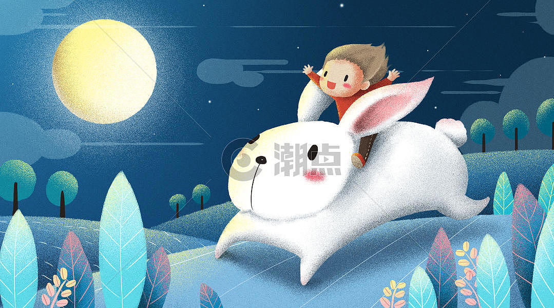 中秋节骑兔子插画图片素材免费下载