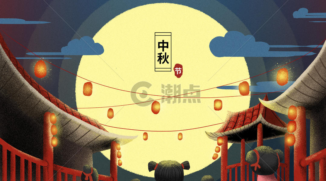 中国风中秋节街头赏月图片素材免费下载