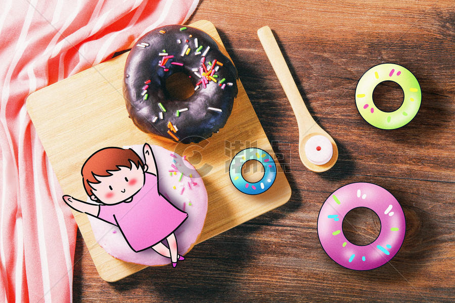 甜甜圈小女孩创意摄影插画图片素材免费下载