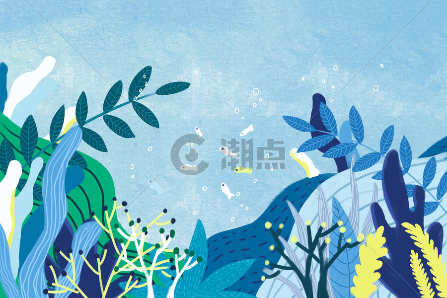 蓝色植物手绘背景图片素材免费下载