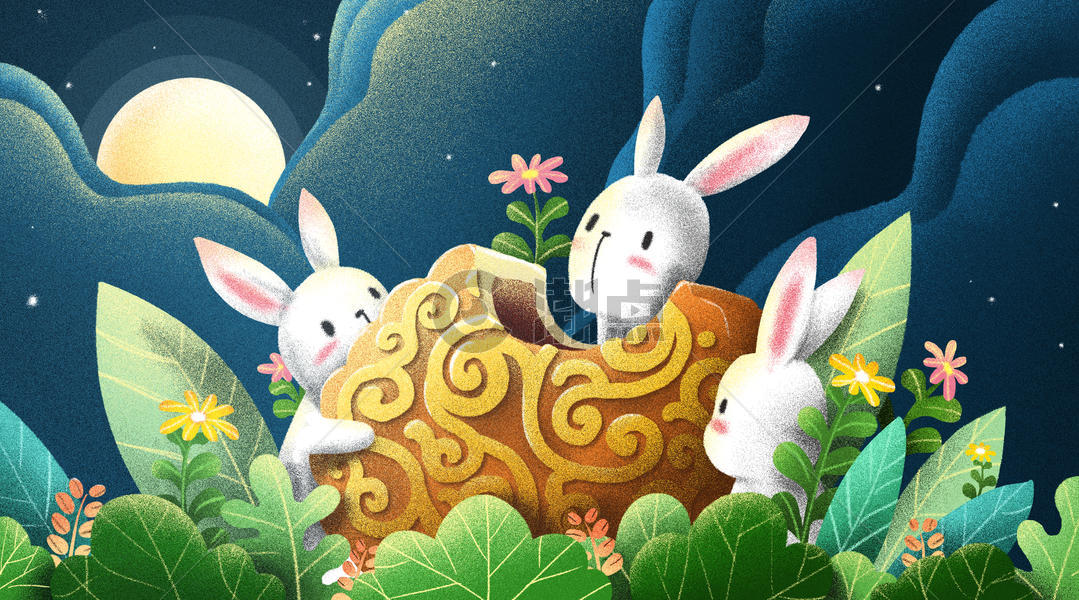 中秋节吃月饼赏月插画图片素材免费下载