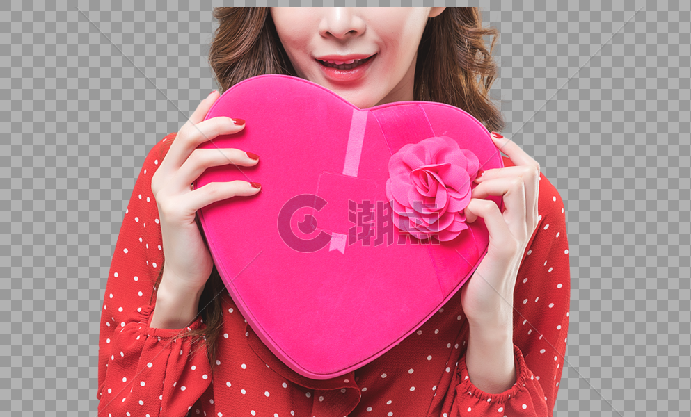 时尚青年女性手持心形礼盒图片素材免费下载