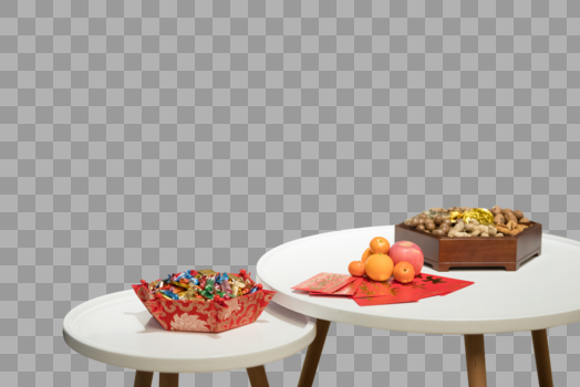 新年客厅桌上摆放坚果糖果水果图片素材免费下载