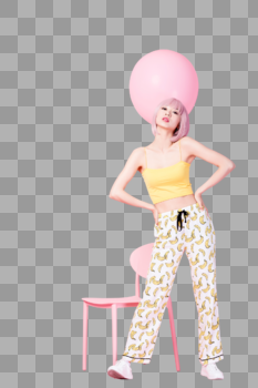 粉色假发时尚女性创意形象图片素材免费下载