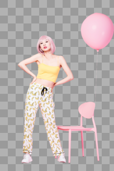 粉色假发时尚女性创意形象图片素材免费下载