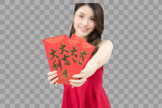 年轻女性新年发红包图片素材免费下载