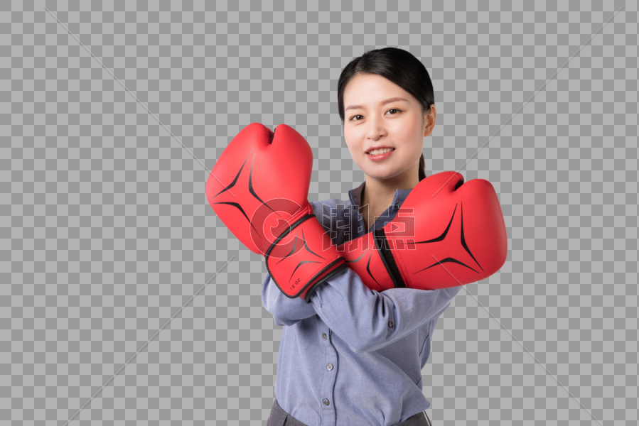 职场女强人带着拳击手套图片素材免费下载