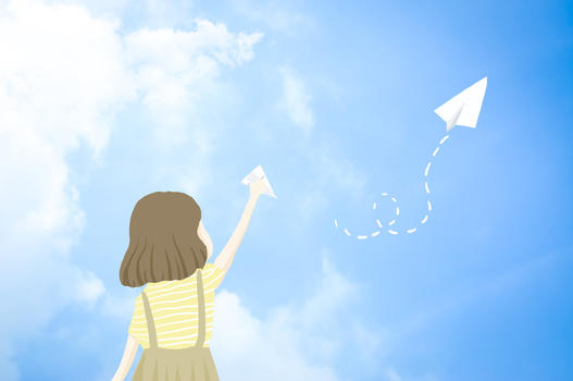 折纸飞机的小女孩创意摄影插画图片素材免费下载
