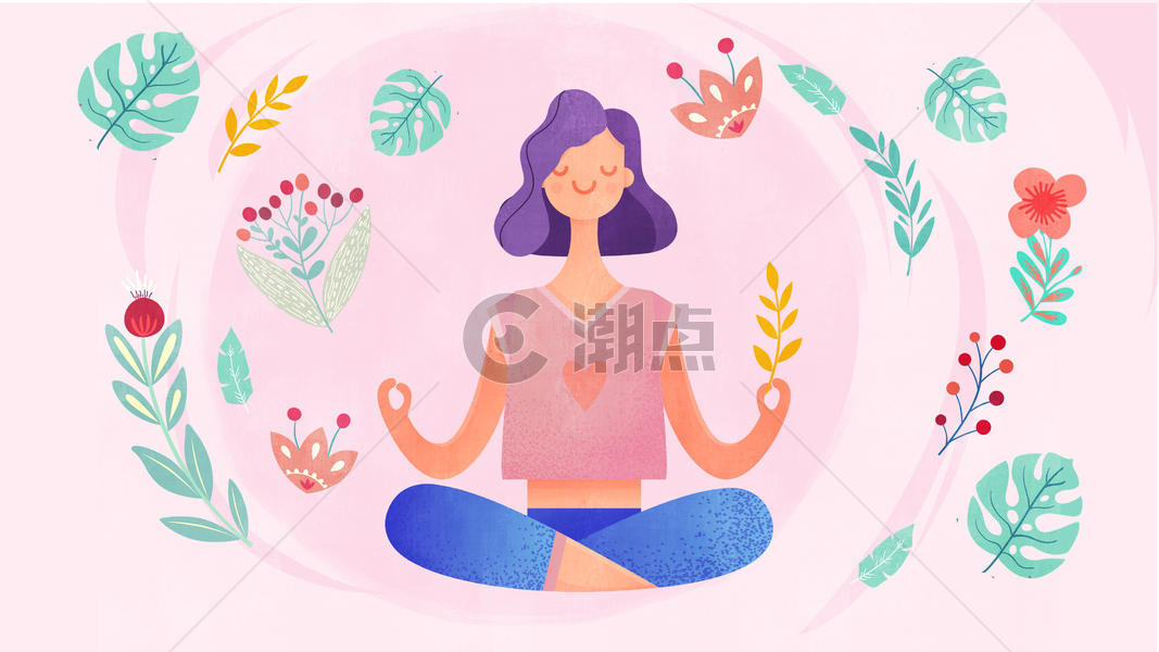粉色清新风瑜伽运动有氧健身美女插画图片素材免费下载