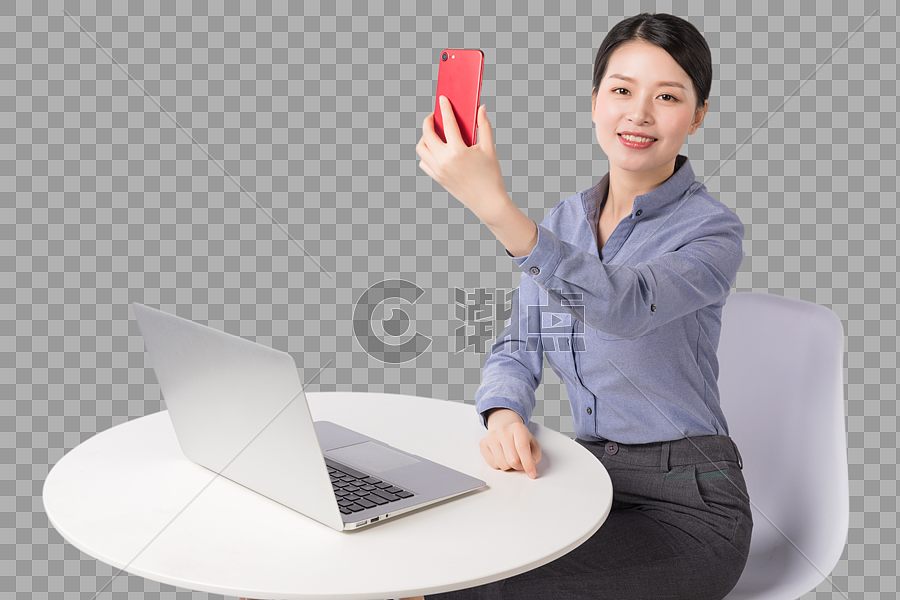 职场女性拿手机自拍图片素材免费下载