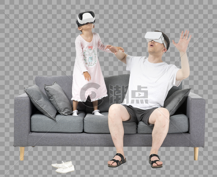 爸爸和女儿在沙发上玩vr图片素材免费下载