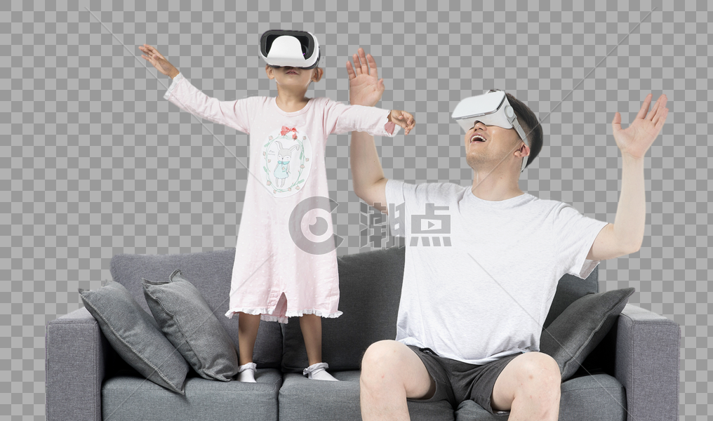 爸爸和女儿在沙发上玩vr图片素材免费下载