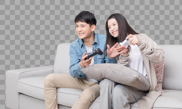 客厅里一起打游戏的情侣图片素材免费下载