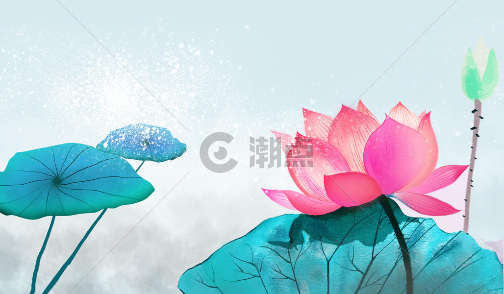 中国画荷花背景图片素材免费下载