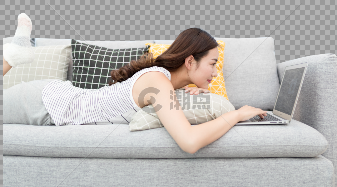 躺在沙发上网购的女性图片素材免费下载
