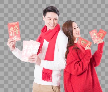喜庆的新年情侣人像图片素材免费下载