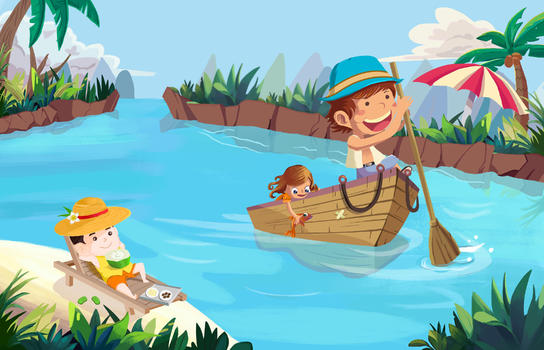 海上游玩嬉戏的儿童图片素材免费下载