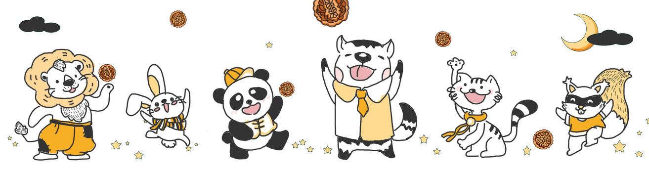 手绘小动物过中秋吃月饼图片素材免费下载