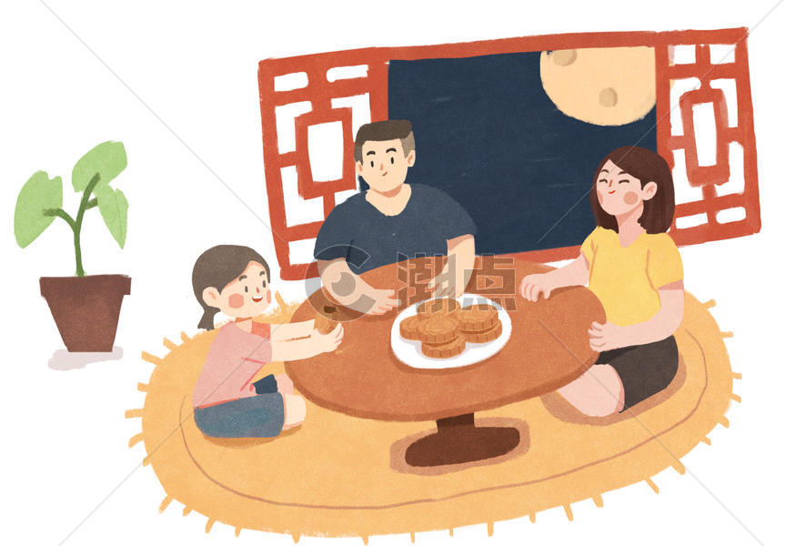 中秋节团圆吃月饼图片素材免费下载