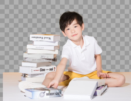儿童教育小男孩和一堆书本图片素材免费下载