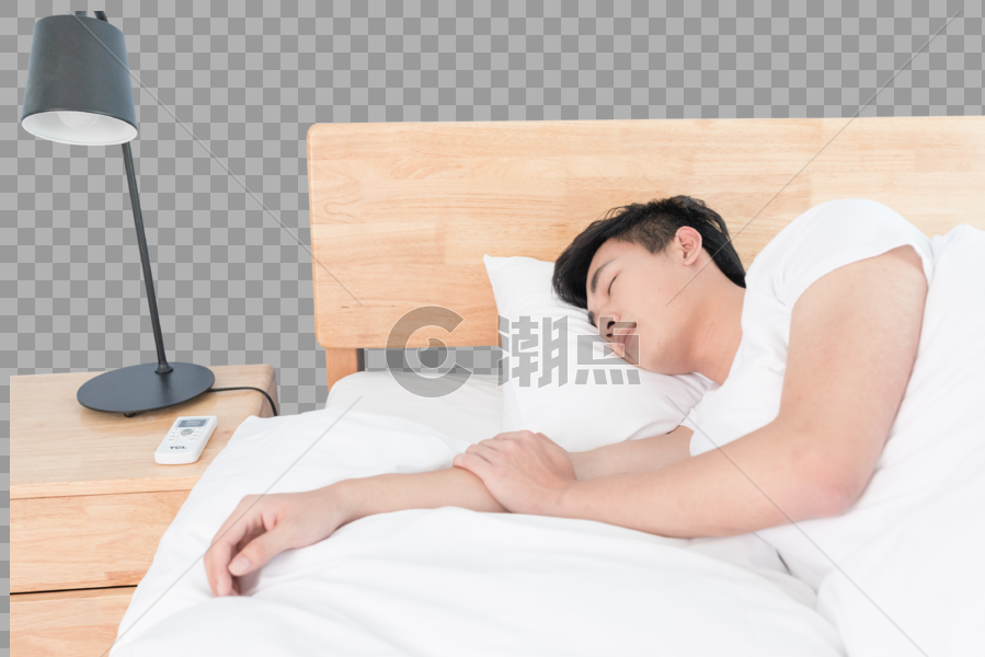 在床上熟睡的年轻男性图片素材免费下载