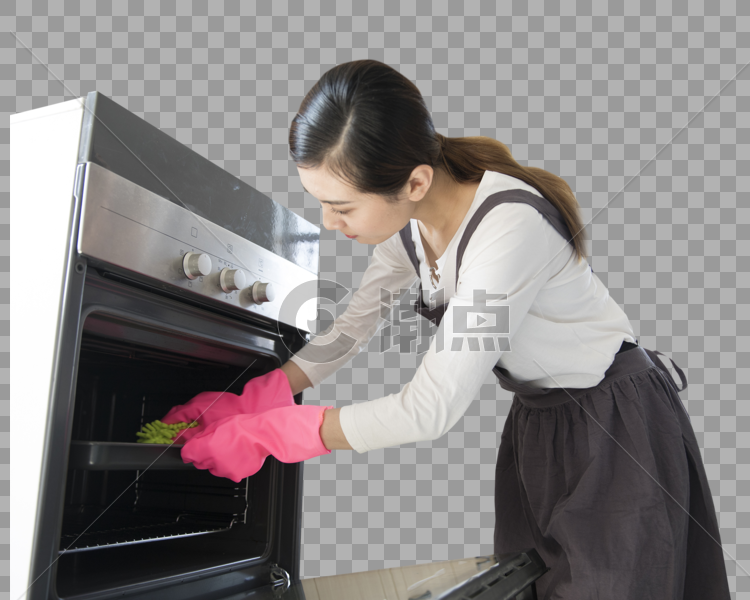 妈妈在新家厨房打扫烤箱图片素材免费下载