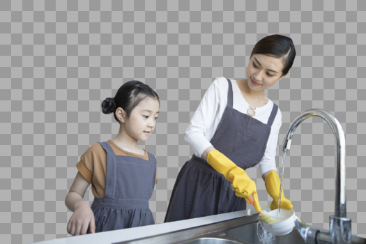 妈妈和女儿在新家厨房洗碗图片素材免费下载