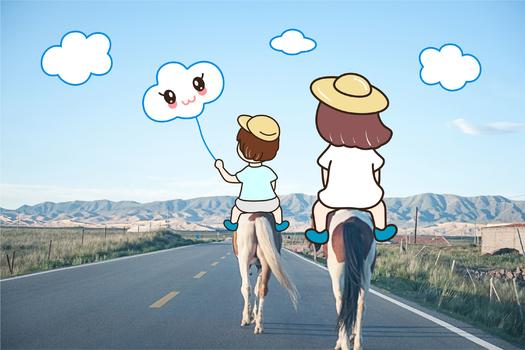 公路骑马创意摄影插画图片素材免费下载