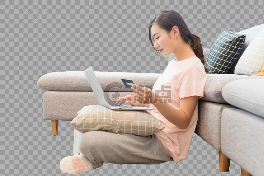 在家客厅网购打电脑的女性图片素材免费下载
