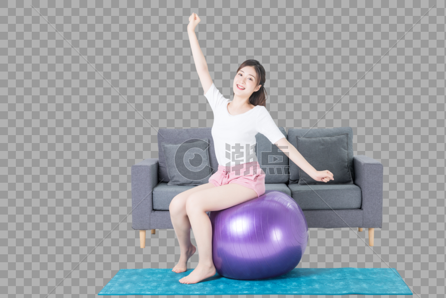 居家女性瑜伽球健身图片素材免费下载