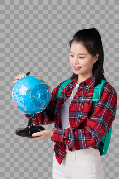 拿着地球仪背着书包的学生图片素材免费下载