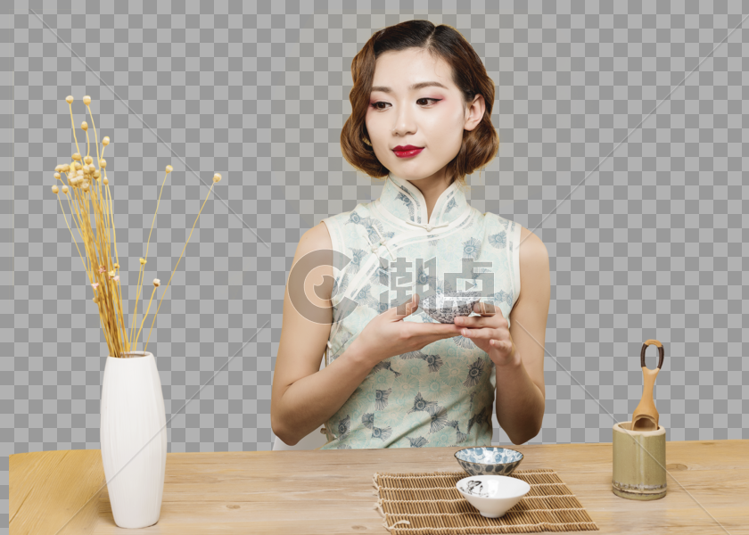 民国风古典美女演绎茶文化图片素材免费下载