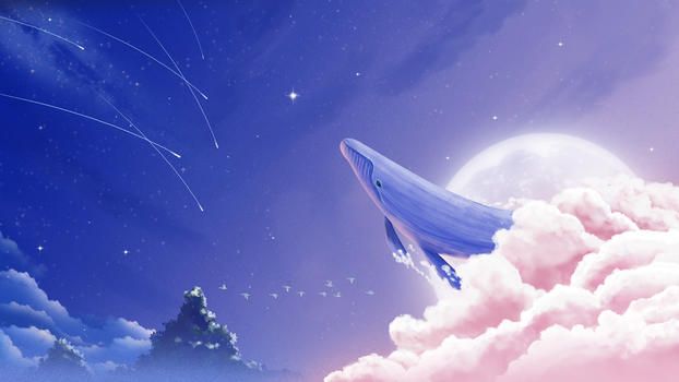 夜空中的鲸鱼图片素材免费下载