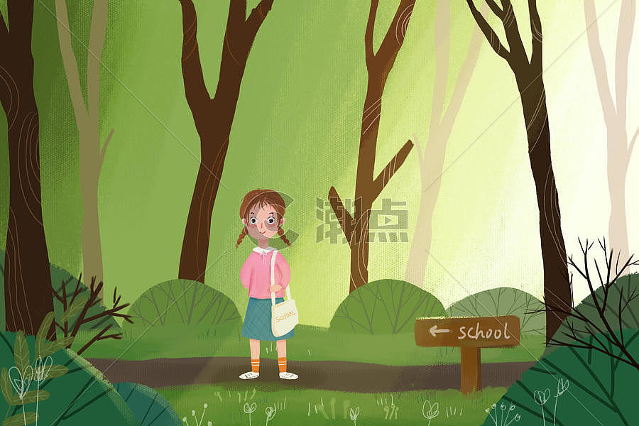 开学季女孩上学插画图片素材免费下载