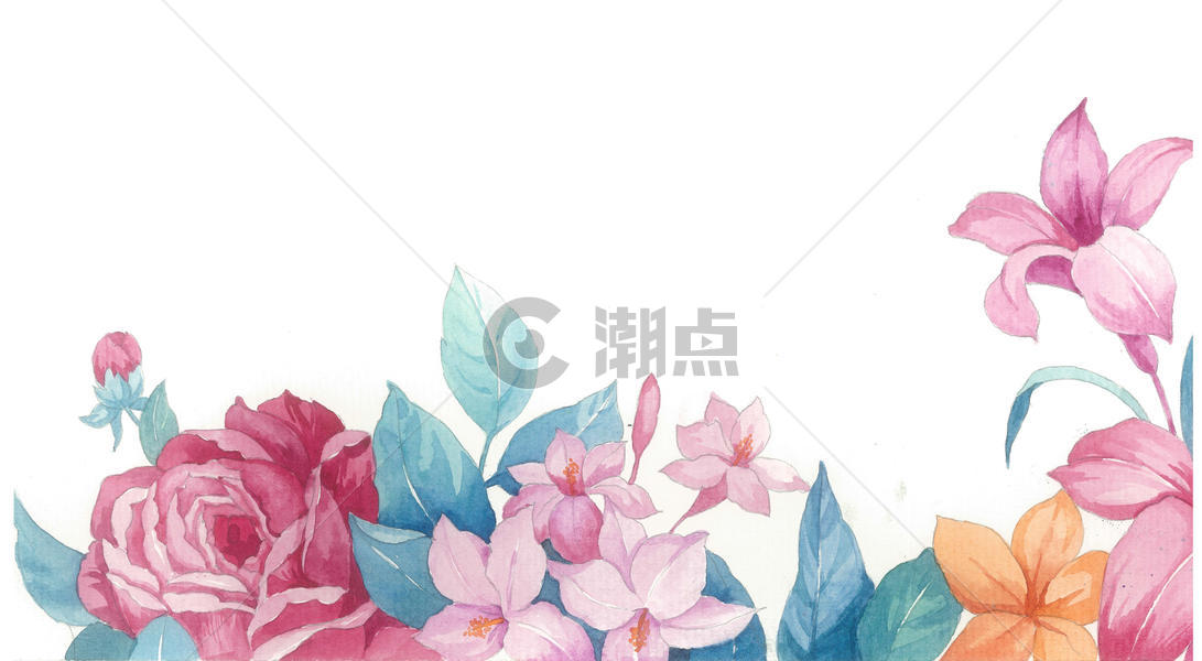 水彩百合玫瑰花底纹背景图片素材免费下载