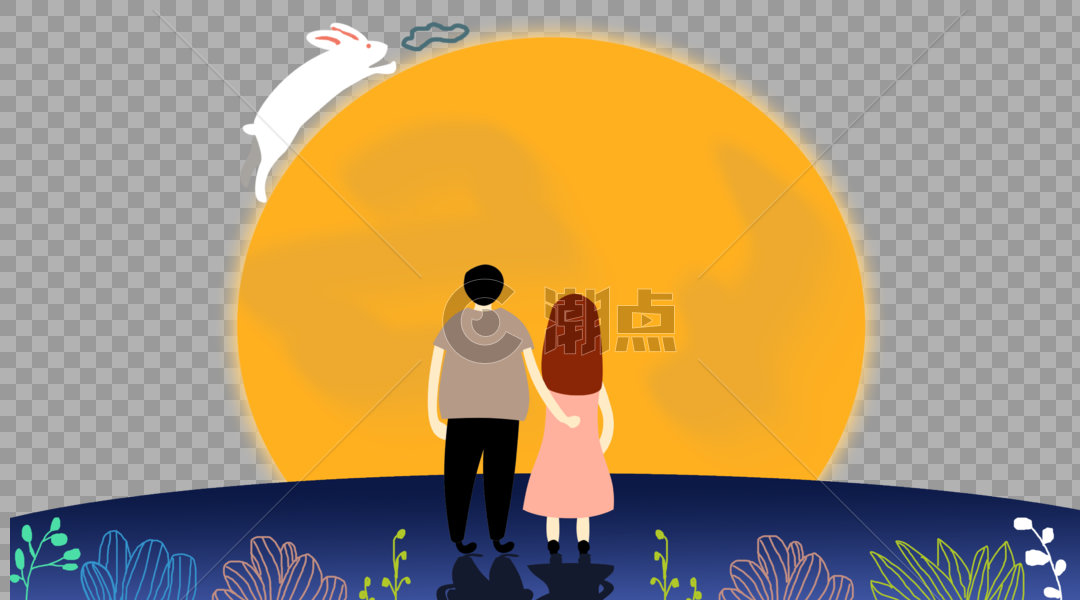 中秋节赏月的情侣图片素材免费下载