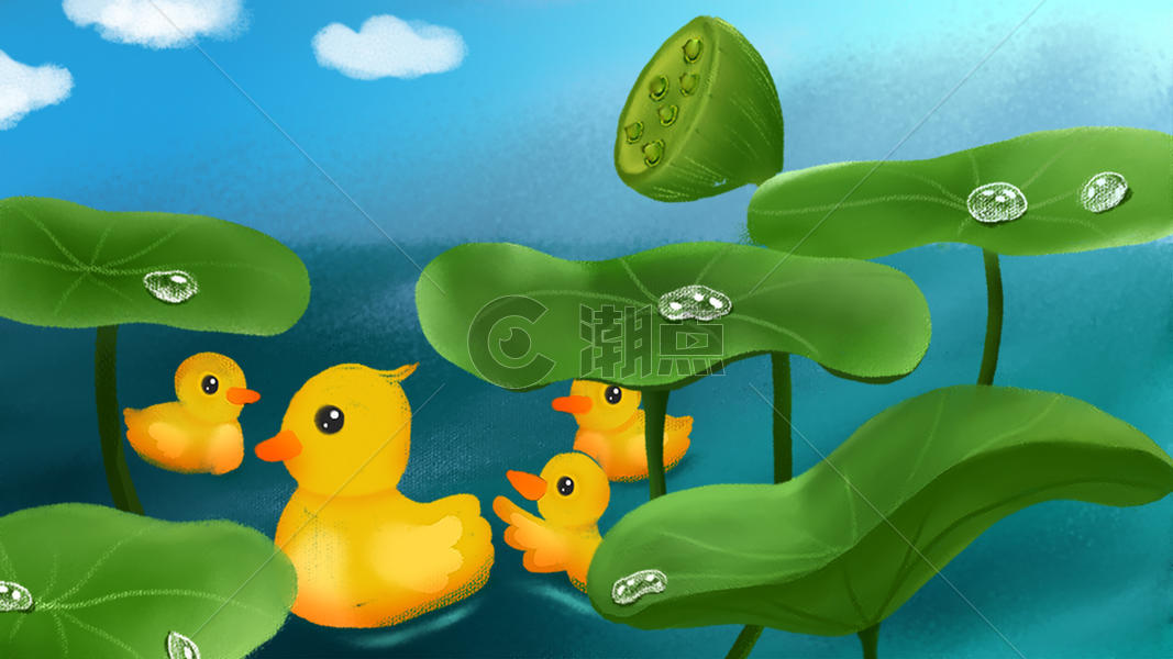 白露荷塘鸭子插画图片素材免费下载