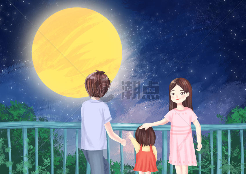 中秋节和家人赏月图片素材免费下载
